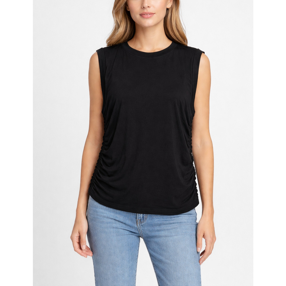 Lou & Grey Ruched Tank Top Women Medium Black Old Money Minimalist Lounge Travel